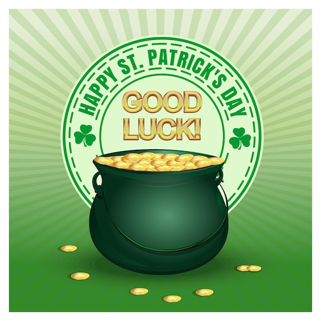 Vector leprechaun pot met gouden munten veel geluk