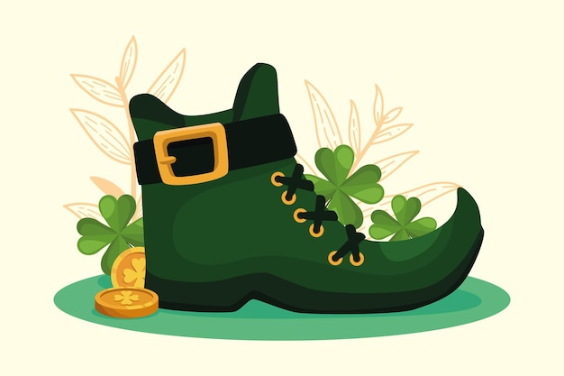 Vector leprechaun shoe boot and clovers