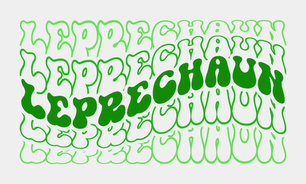 Vector leprechaun st. patrick's day word retro golvende tekst herhalen gespiegelde typografie svg op witte achtergrond