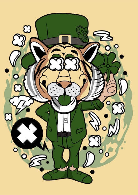 Vector leprechaun tiger illustration