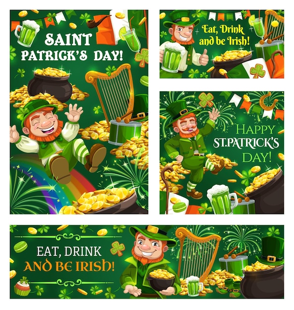 Leprechaun tricks and pranks on St. Patricks Day and Irish religion holiday symbols