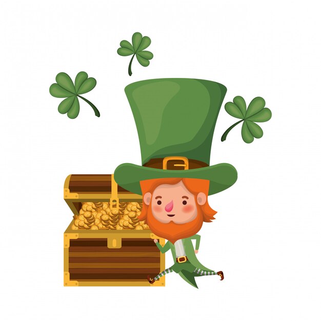 Leprechaun with chest and coins character