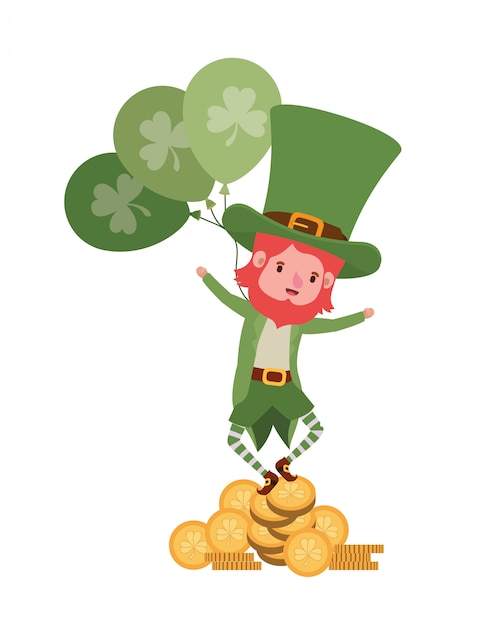 Leprechaun with coin and clover isolated icon