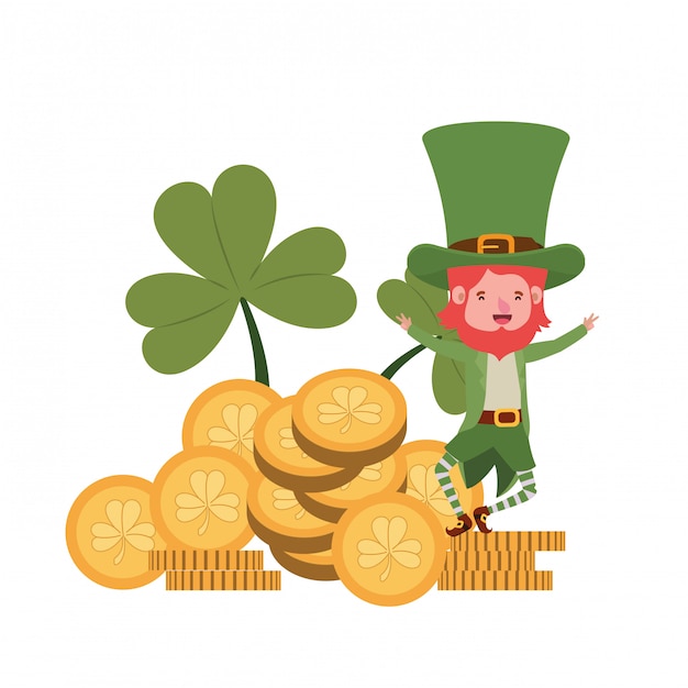 Leprechaun with coin and clover isolated icon