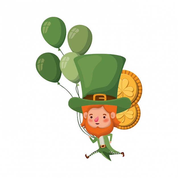 Leprechaun with coins and hat isolated icon