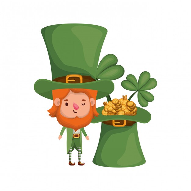 Leprechaun with coins and hat isolated icon