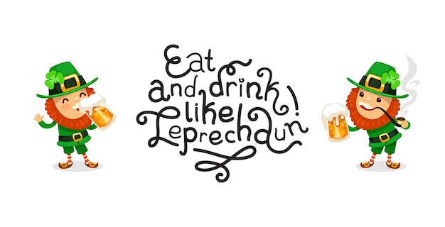 Leprechauns drinks beer st patrick's day lettering