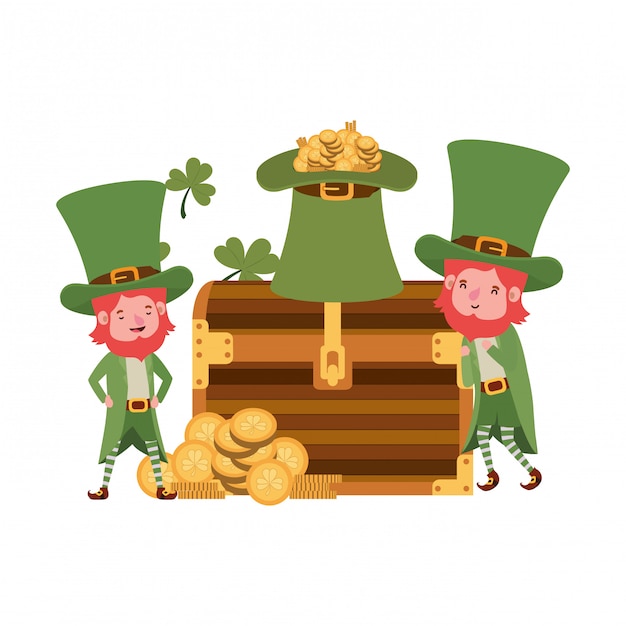 Leprechauns with chest and coins character