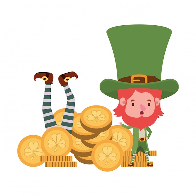 Leprechauns with coin and clover isolated icon