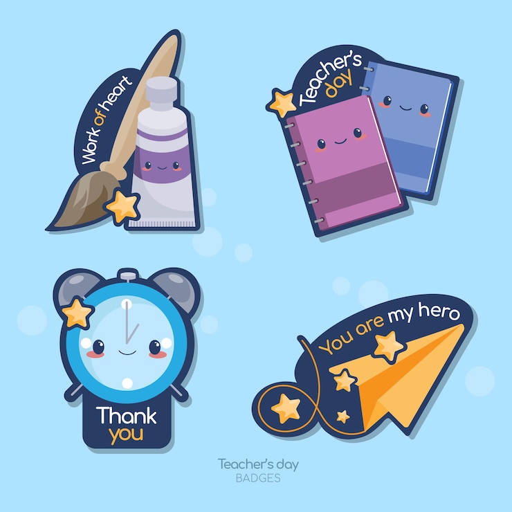 Leraar dag cartoon badges stickers collectie
