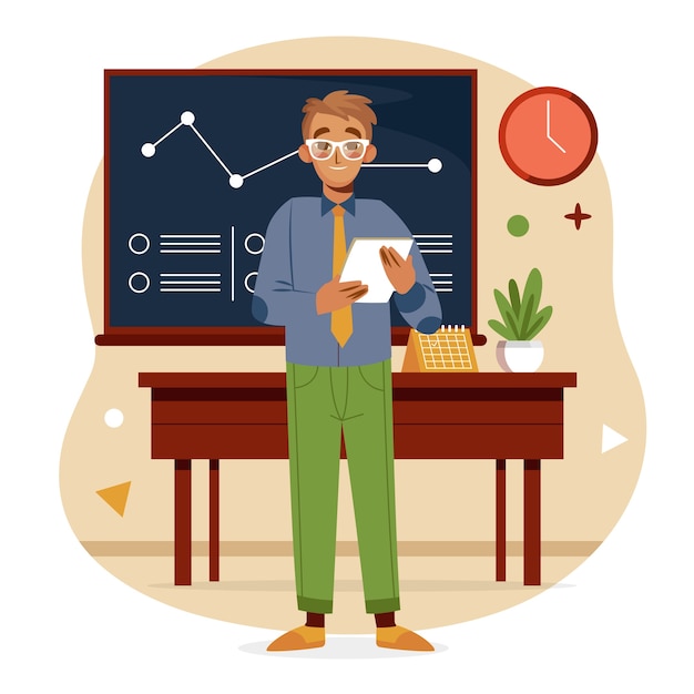 Leraar platte met de hand getekende illustratie
