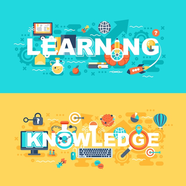 Leren en kennis set van platte concept