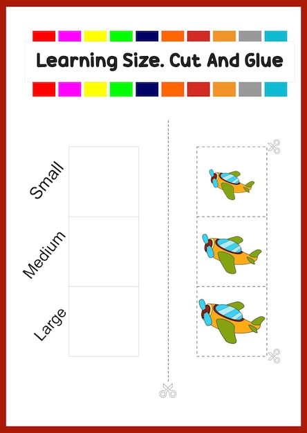 Vector leren maat voor kinderen. sorteer foto op grootte. schattig vliegtuig