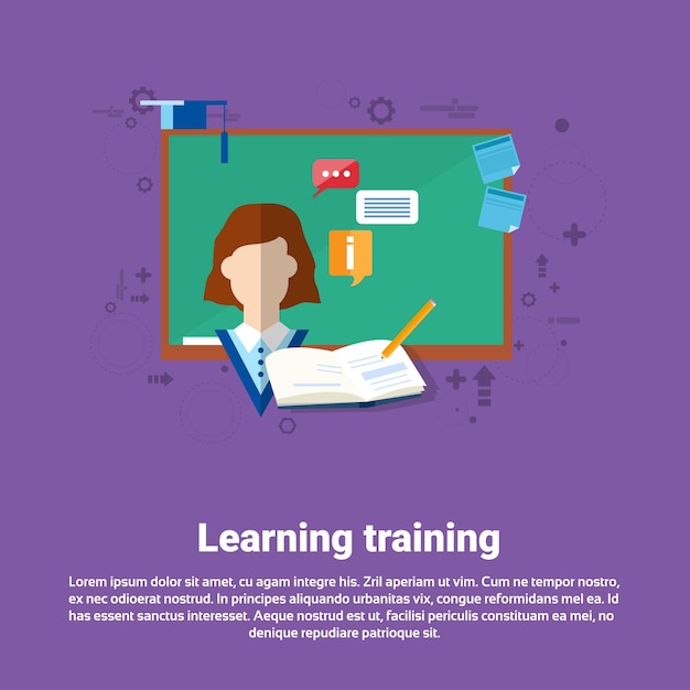 Leren training onderwijs web banner flat