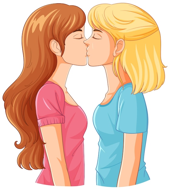 Vector lesbian couple cartoon kissing