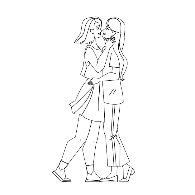 Лесбийская пара целуется и обнимается вместе вектор