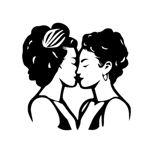 Vector lesbian couple kissing lgbt pride black outlines isolated vector illustration