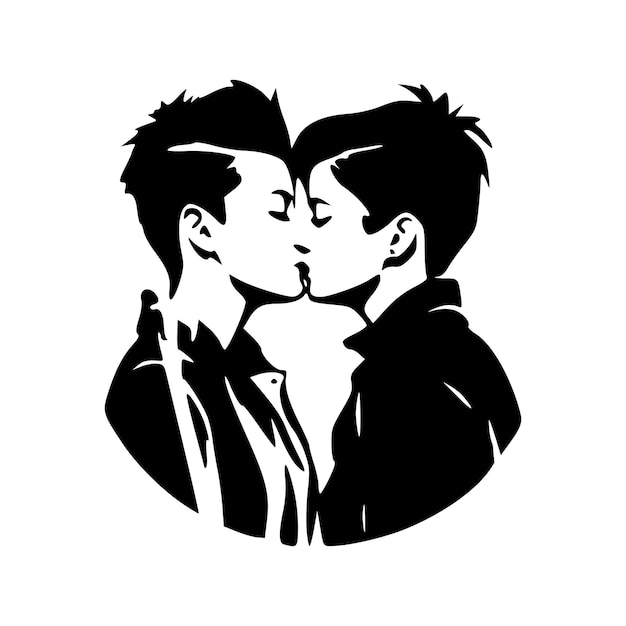 Lesbian couple kissing lgbt pride black outlines isolated vector illustration