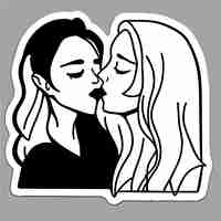 Vector lesbian couple in love hand drawn flat stylish cartoon sticker icon concept isolated illustration