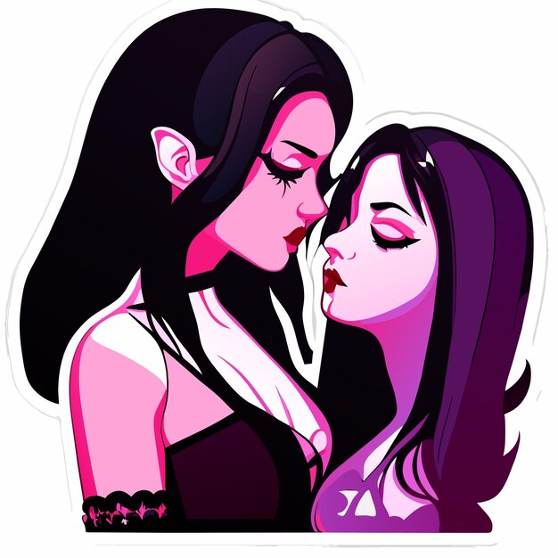 Vector lesbian couple in love hand drawn flat stylish cartoon sticker icon concept isolated illustration