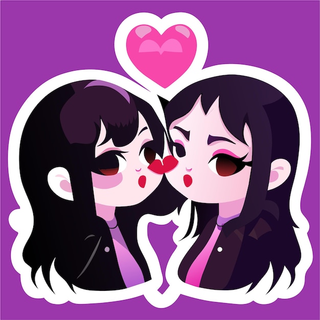 Lesbian couple in love hand drawn flat stylish cartoon sticker icon concept isolated illustration