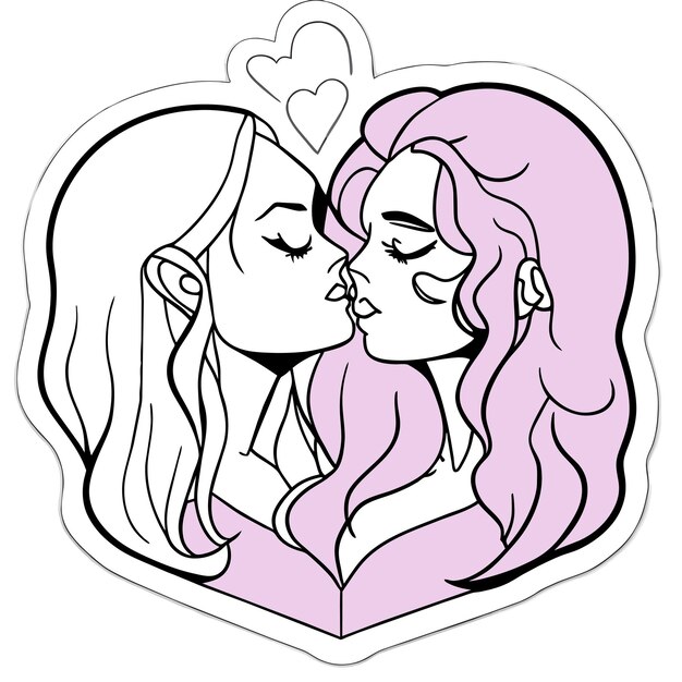 Vector lesbian couple in love hand drawn flat stylish cartoon sticker icon concept isolated illustration