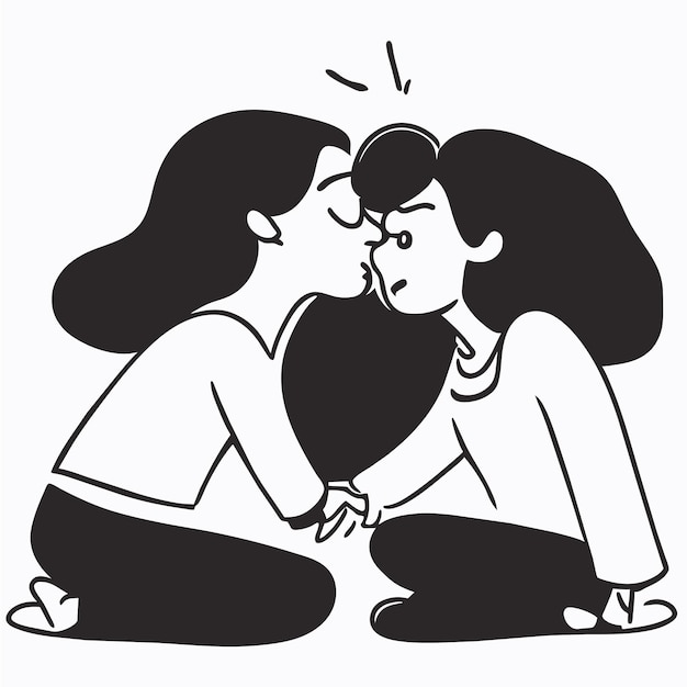 Vector lesbian couple in love hand drawn flat stylish cartoon sticker icon concept isolated illustration