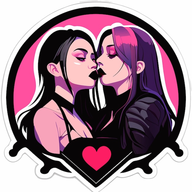 Vector lesbian couple in love hand drawn flat stylish cartoon sticker icon concept isolated illustration