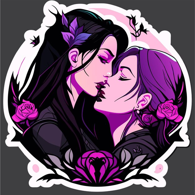 Lesbian couple in love hand drawn flat stylish cartoon sticker icon concept isolated illustration