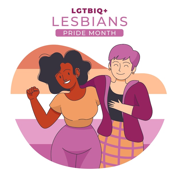 Vector lesbian couple in love in pride month