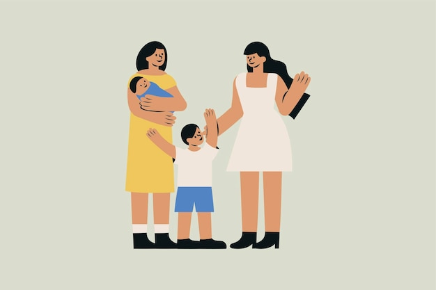 Vector lesbian couple with children vector illustration