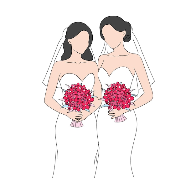  ⁇  드레스를 입은 레즈비언 웨딩 커플 두 명의 여성 레즈비언 LGBT 신부
