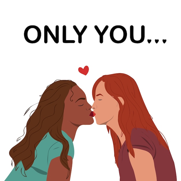 Vector lesbian women kissing