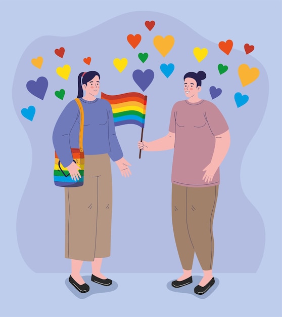 벡터 lgtbi 플래그 문자와 레즈비언 커플