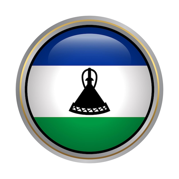 Lesotho flag circle shape button glass texture on white