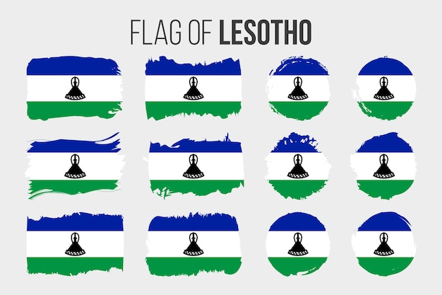 Флаг Лесото Иллюстрация мазок кистью и гранж флаги Лесото изолированы на белом