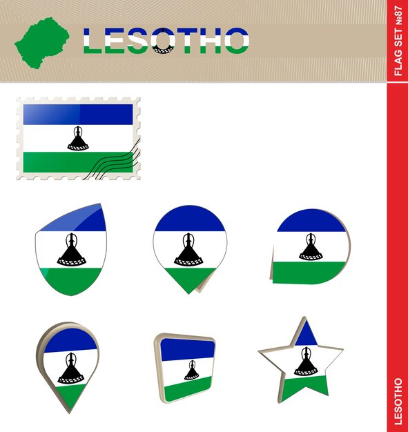 Lesotho flag set flag set 87 vector