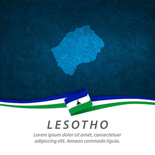 Vettore bandiera del lesotho con mappa centrale