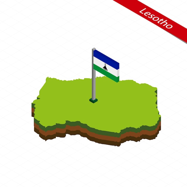 Lesotho Isometric map and flag Vector Illustration