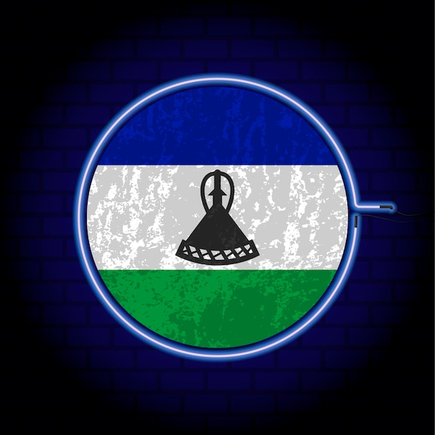 Lesotho neon grunge vlag op muur backgrond Vector illustratie