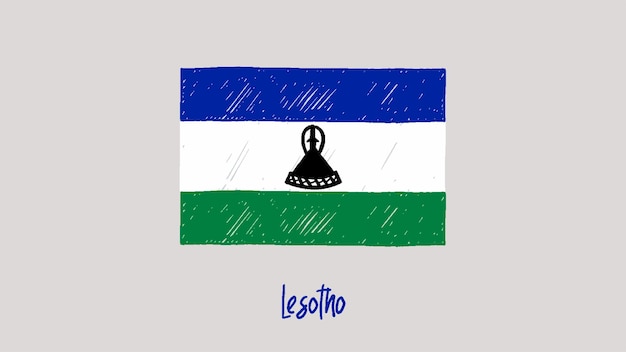 Lesotho Vlag Kleurpotlood of Marker Sketch Vector