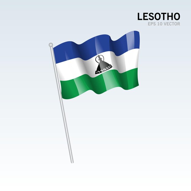 Lesotho waving flag isolated on gray 