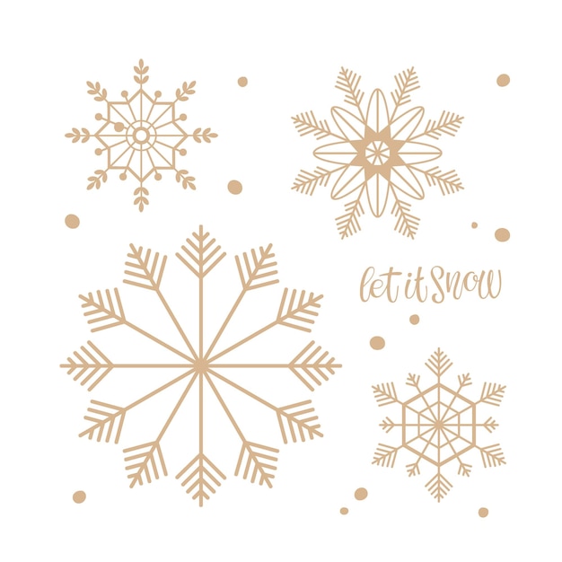 Let it snow text and gold snowflake silhouette set christmas and new year holidays elements
