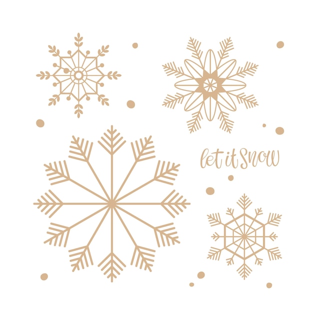 Let it snow text and gold Snowflake silhouette set Christmas and New Year holidays elements