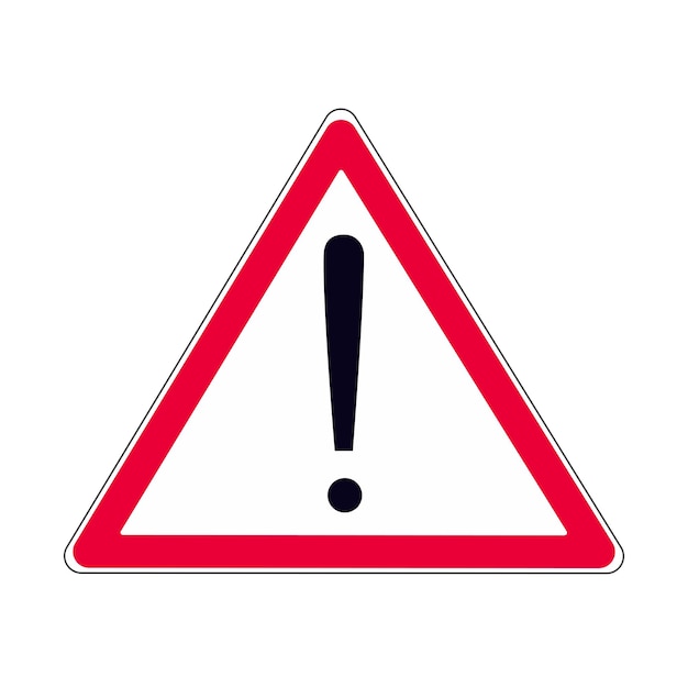 Let op voorzichtigheid gevaar Uitroepteken in het rode driehoek teken symbool of sticker