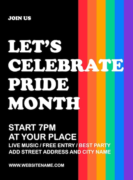 Vector let's celebrate pride month poster flyer social media post design