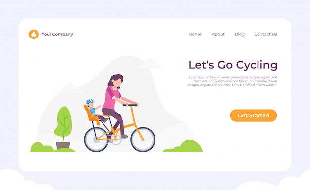 Vettore andiamo in bicicletta landing page