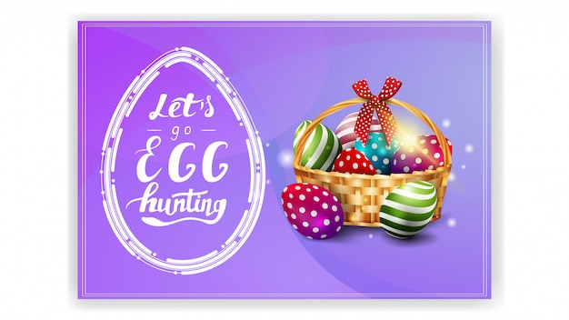 Let's go egg hunting, purple postcard template