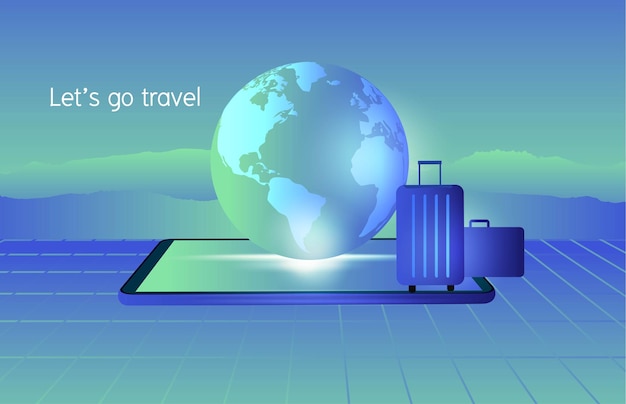 Let's go travel concept globe and travel luggage vector illustration