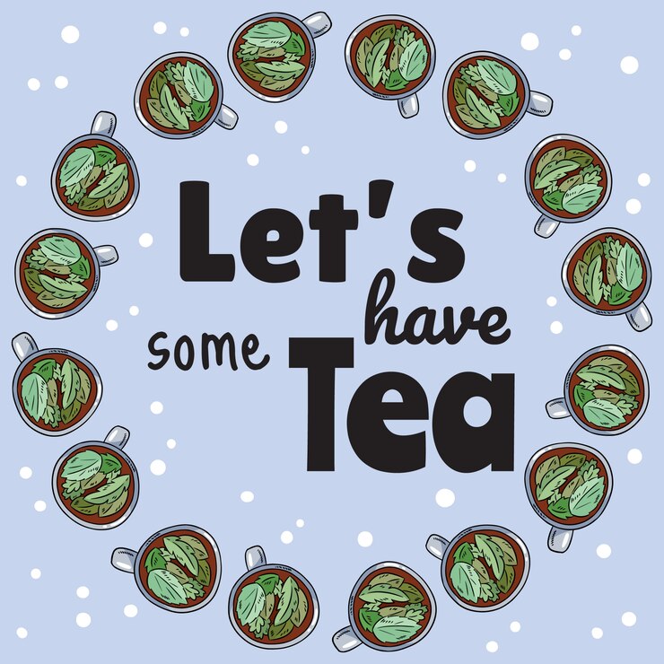 Vector let's have some tea banner with cups of herbal tea